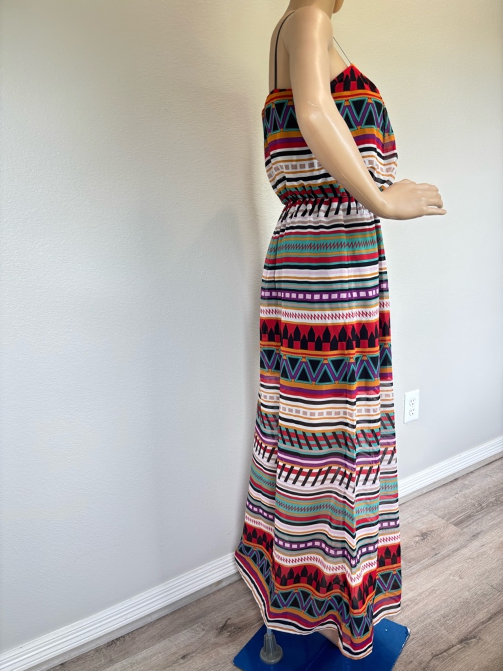 City Triangles Red, Orange, Purple & Teal Geometric Maxi Dress Like New - Picture 8 of 16